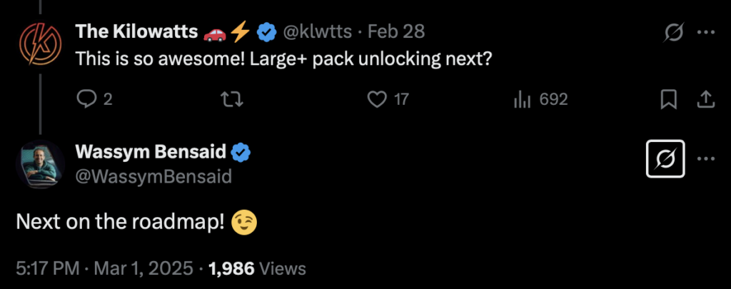 Wassym confirms Large+ pack unlocking is coming soon